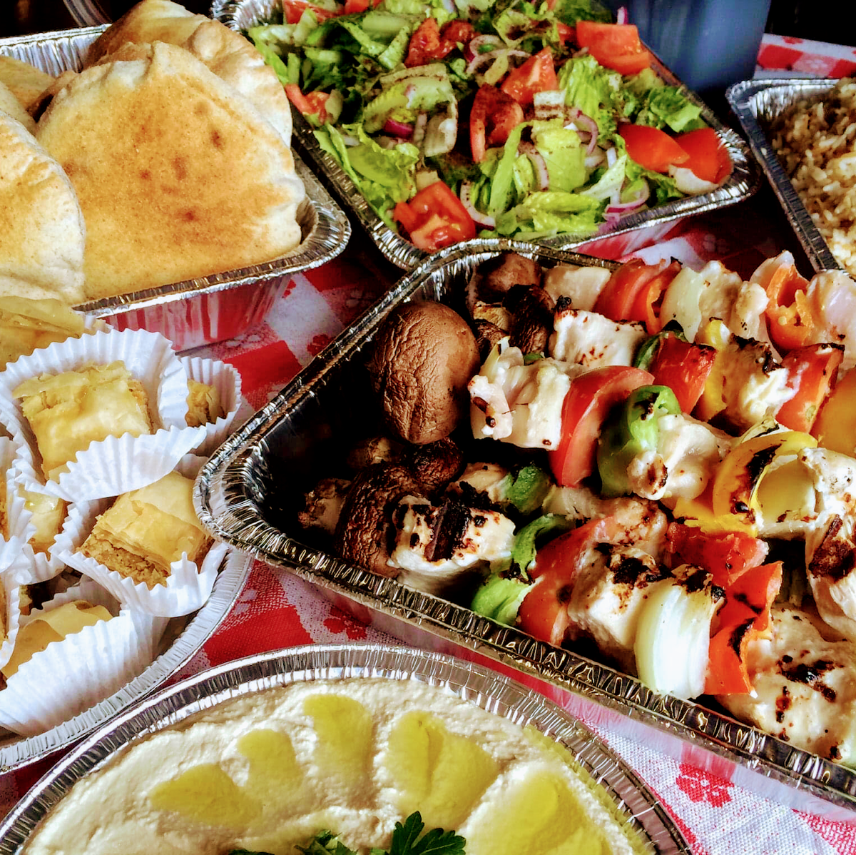 A takeout kebab dinner at Byblos Mediterranean Restaurant.