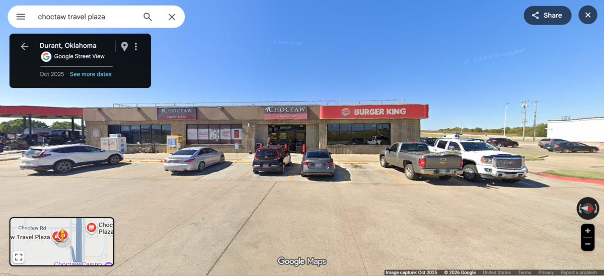 Choctaw Travel Plaza in Calera, Okla., at 4301 Hollis Roberts Road.
