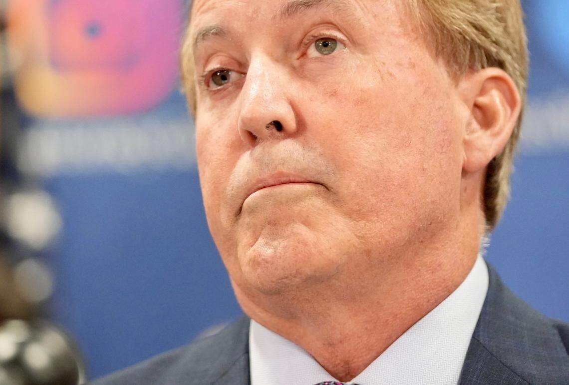 Attorney General Ken Paxton speaks at a news conference at the Price Daniel State Office Building on Friday May 26, 2023. The Texas House is set for debate on whether to impeach and suspend Paxton from office over allegations of bribery, unfitness for office and abuse of public trust.