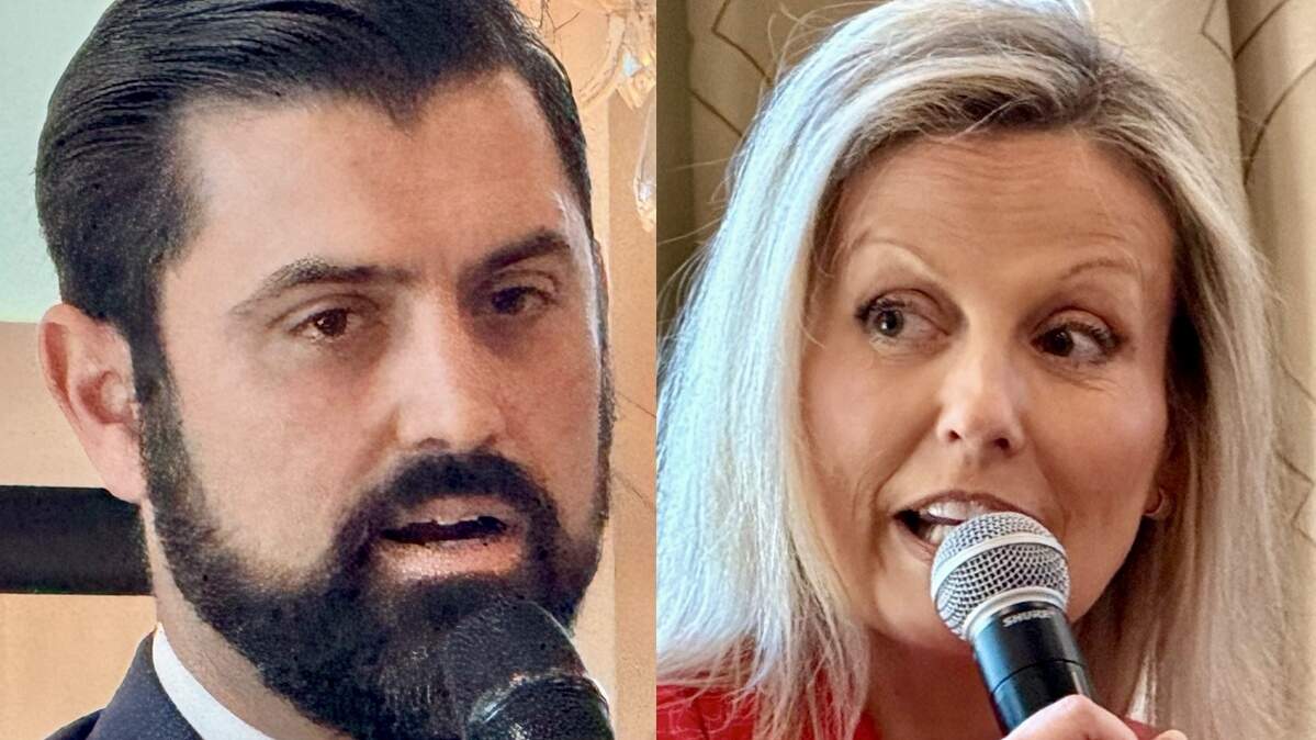 Former Southlake Mayor John Huffman, left, and Southlake activist Leigh Wambsganss spoke to the Cowtown Republican Women, Sept. 3, 2025, at River Crest Country Club in Fort Worth, Texas.