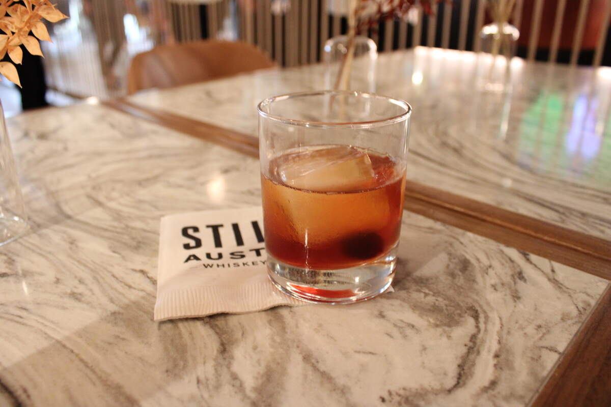 An Old Fashioned whiskey cocktail at West & Stone at the Sheraton Fort Worth Downtown.