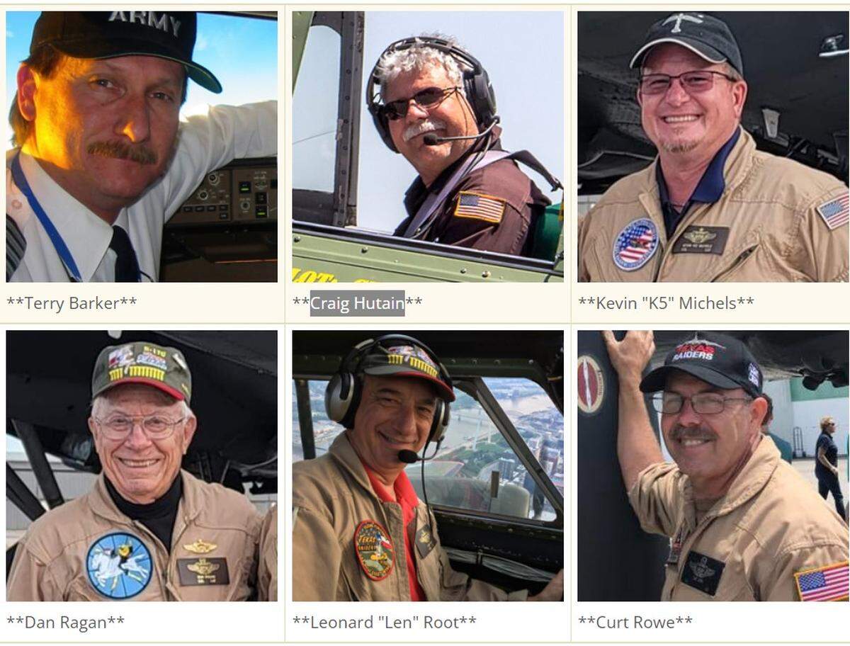 The Commemorative Air Force on Monday released the names of the six flight crew members who were killed when a P-63 Kingcobra collided with a B-17 Flying Fortress at the CAF’s Wings Over Dallas airshow on Saturday.