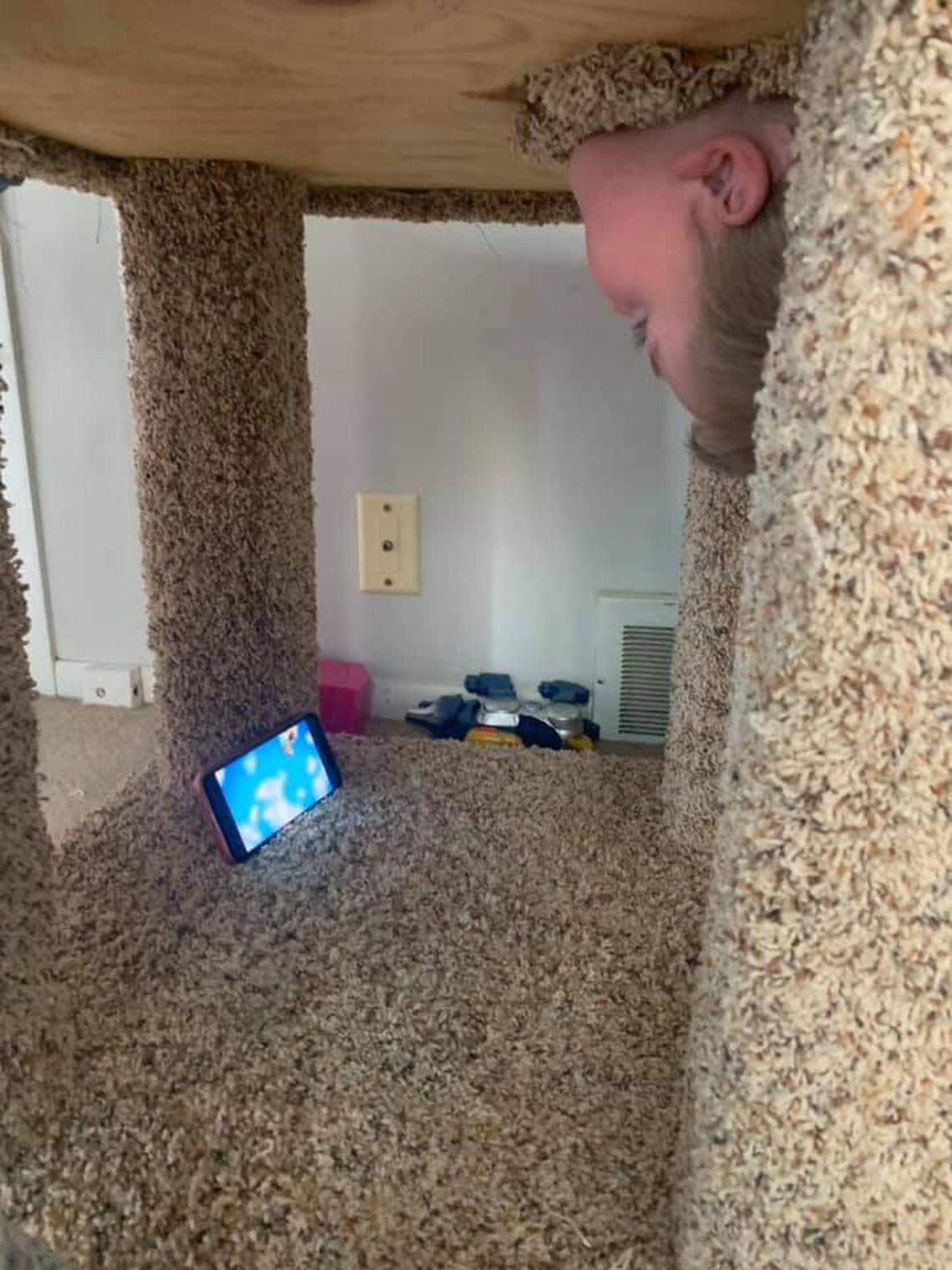 Cynthia realized that her son wasn’t hurt, just stuck.