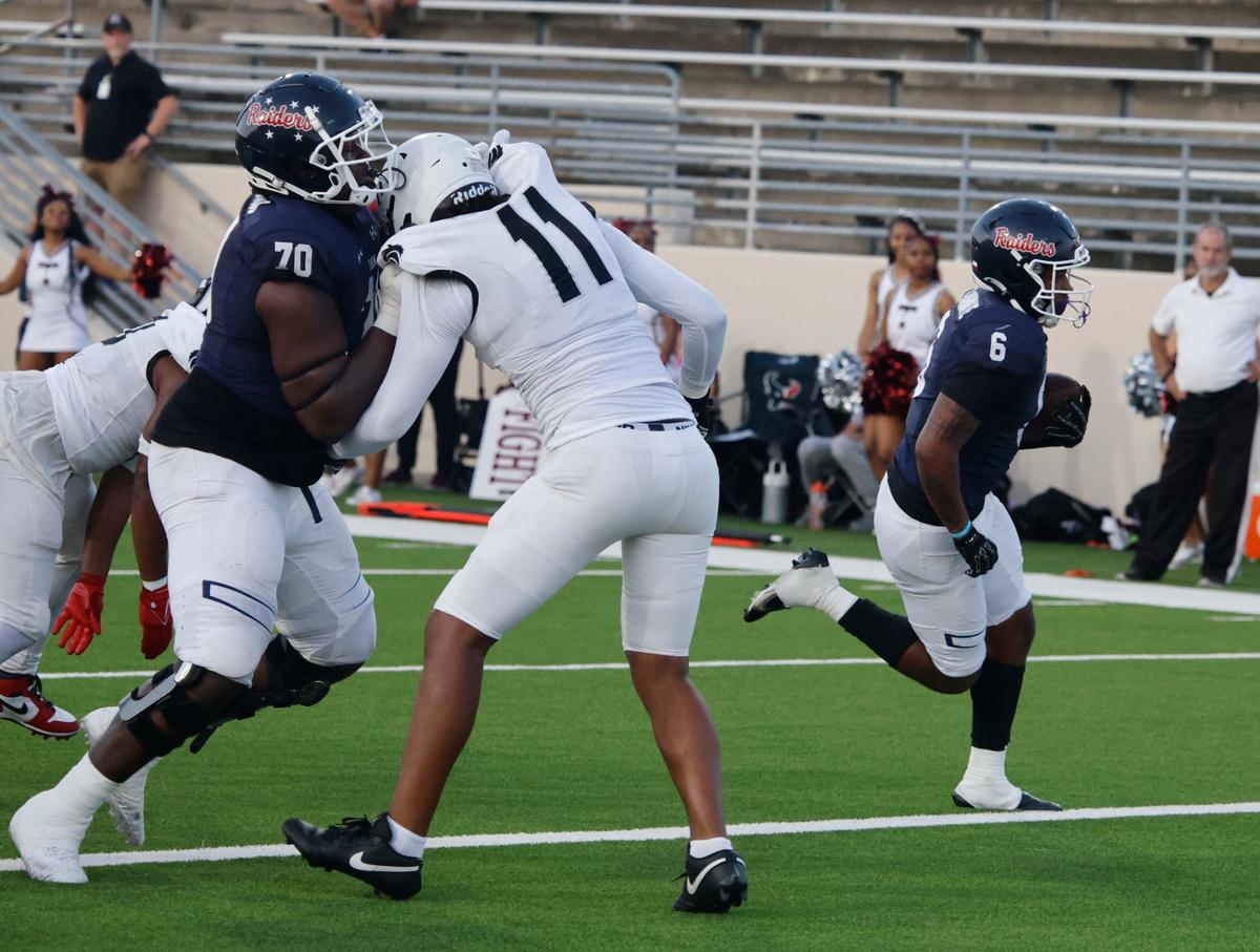 Denton Ryan running back Nemo Warmate (6) steps across the goal line for six during a UIL football game at C.H. Collins Activity Complex in Denton, Texas, Thursday, Sept. 05, 2024.