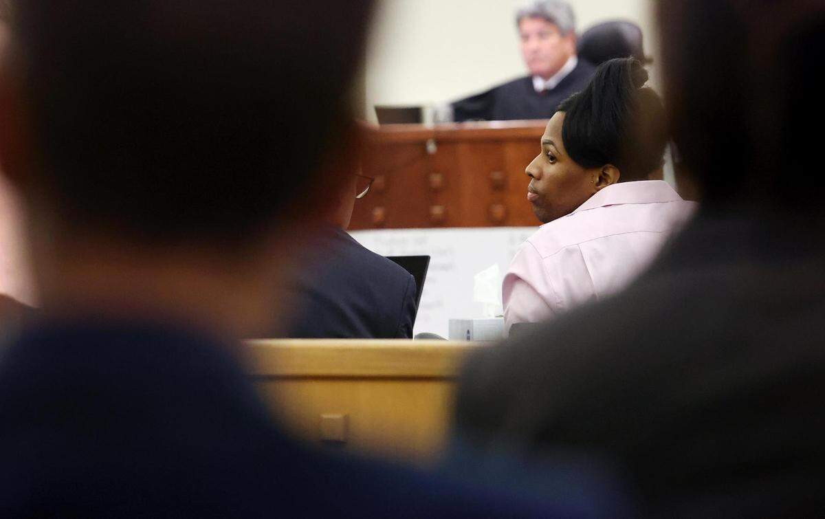 Timothy Huff looks back toward the gallery during the trial on Monday, June 27, 2022. Huff was found guilty of capital murder in the 2018 shooting death of Fort Worth police Officer Garrett Hull.