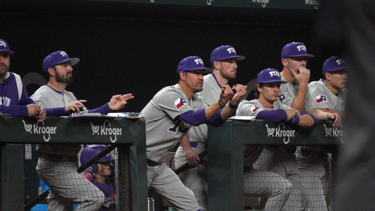 TCU Horned Frogs and Arkansas Razorbacks during the College Baseball Showdown at Globe Life Field. TCU will face Arkansas in a rematch in the Fayetteville Regional on Saturday.