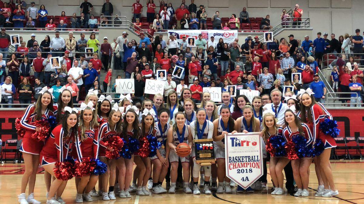 The Eagles celebrate with their fans the TAPPS 4A state title, 44-19 vs. Brentwood Christian at West, Saturday March 3, 2018.