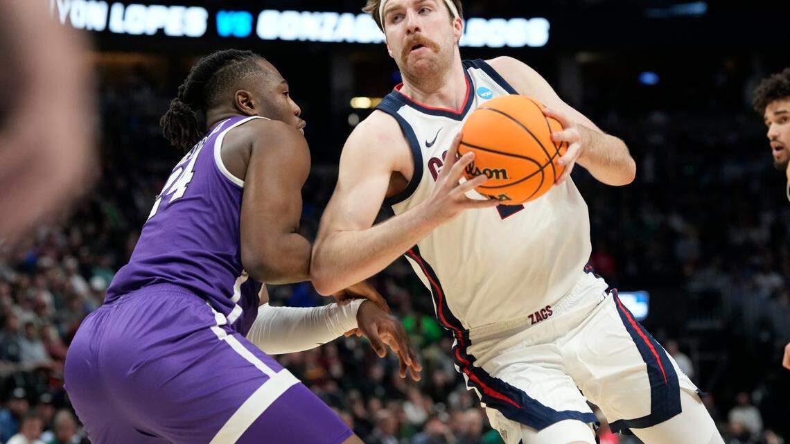 Will TCU be able to contain Gonzaga forward Drew Timme, right, during their NCAA Round of 32 game on Sunday?
