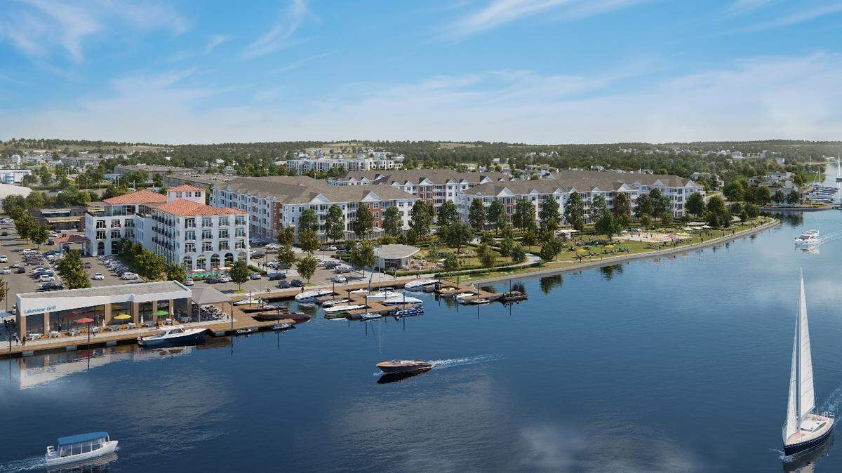 Lakeview Landing will include lakefront restaurants, shops, homes, apartments and a lakefront public park.