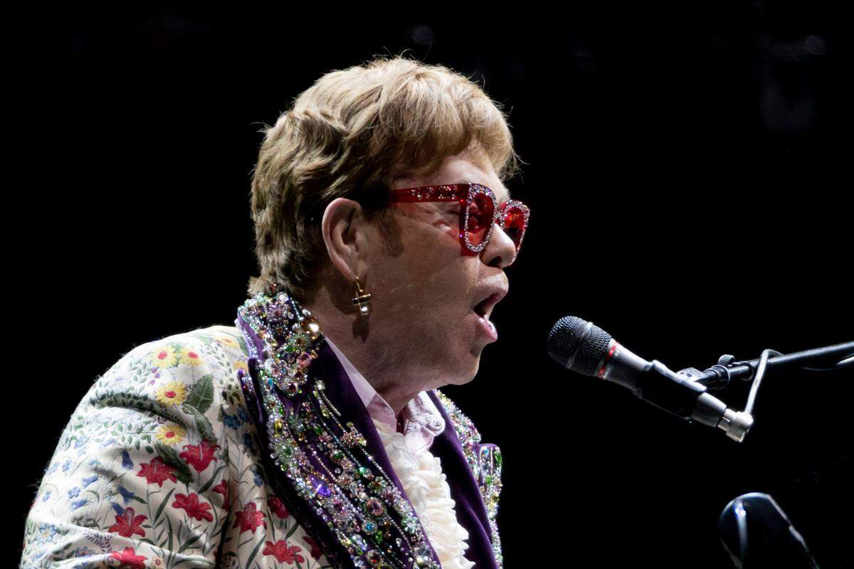 Elton John performs during the “Farewell Yellow Brick Road” tour on Wednesday, Jan. 19, 2022, in New Orleans. (AP Photo/Derick Hingle)
