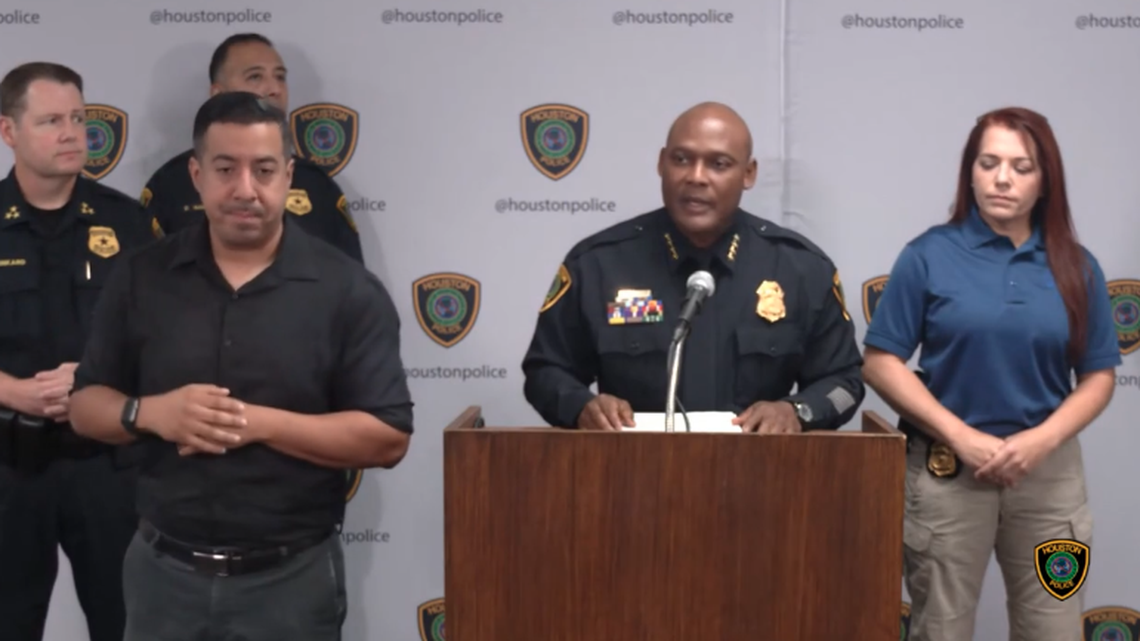 Houston Police Chief Troy Finner said an off-duty officer shot his wife in the face and was arrested.