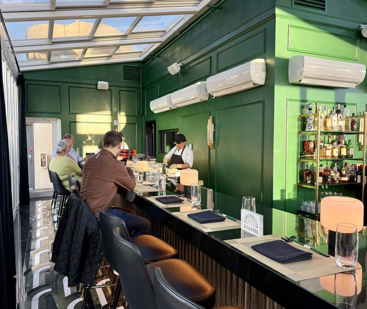 The enclosed all-weather Nikuya Rooftop sushi bar at the Sinclair hotel in Fort Worth, seen Oct. 31, 2025.