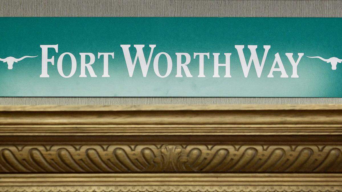 The “Fort Worth Way” sign in Moncrief’s office, a term he used to describe the way things are done around the city.