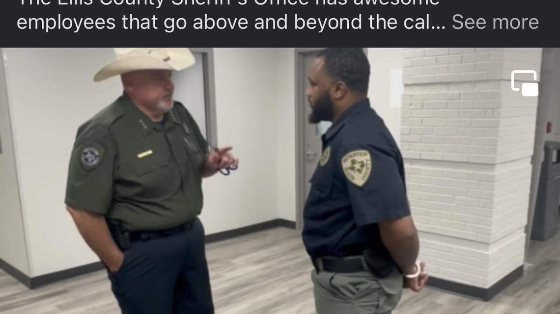 A video posted to the Ellis County Sheriff’s Office Facebook page shows Sheriff Brad Norman berating then unbuttoning the work shirt of a terminated employee.