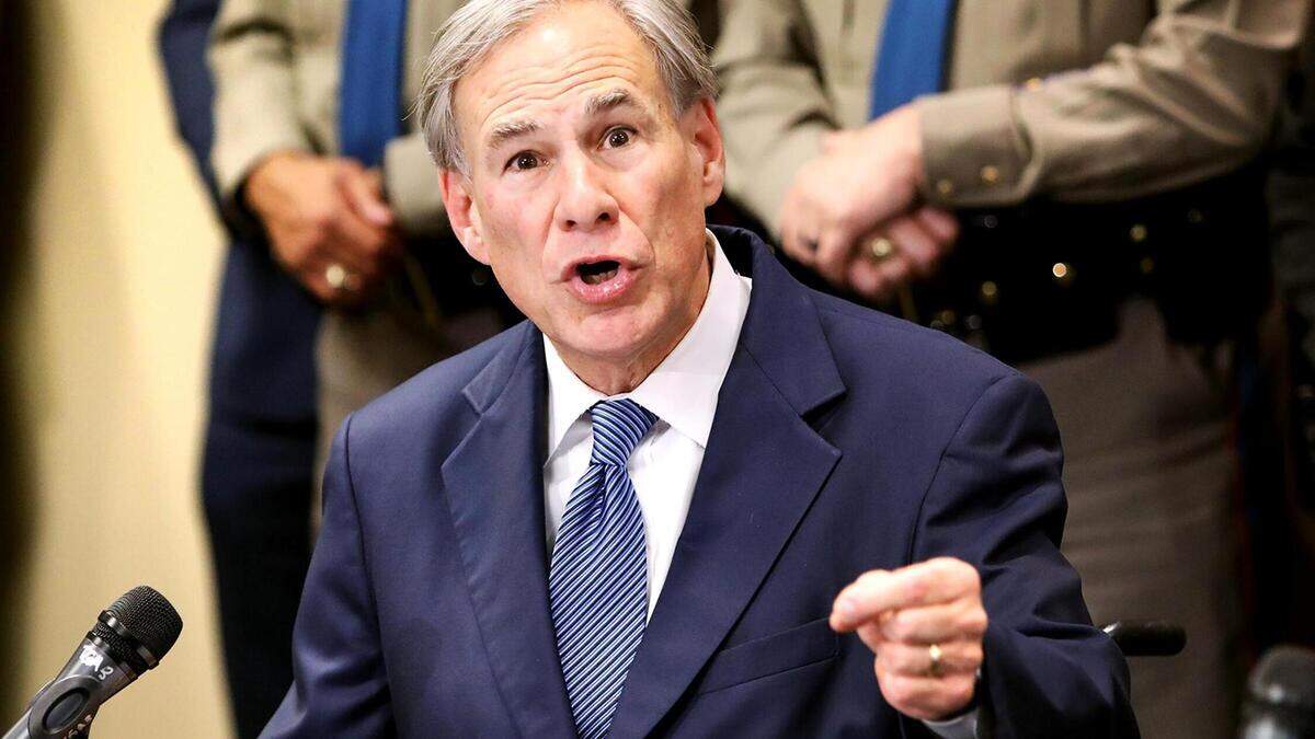 Gov. Greg Abbott address Lt. Gov. Dan Patrick’s calls for a special session during a stop in Fort Worth on Thursday.