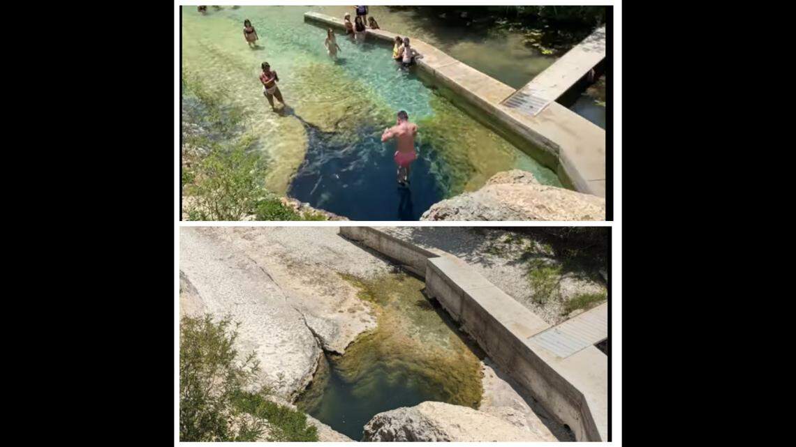 Jacob’s Well, a famous swimming hole in central Texas, is drying up, photos show.