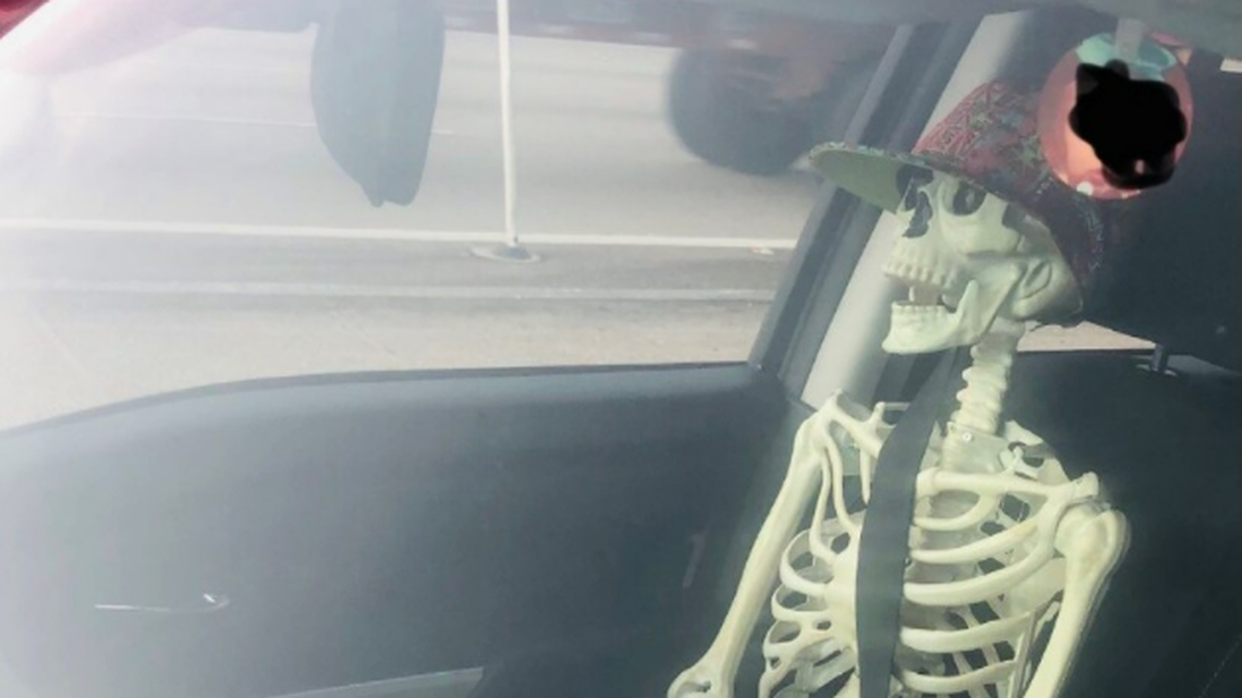 Skeletons don’t count as a passenger when trying to use the high-occupancy vehicle lanes in Texas.