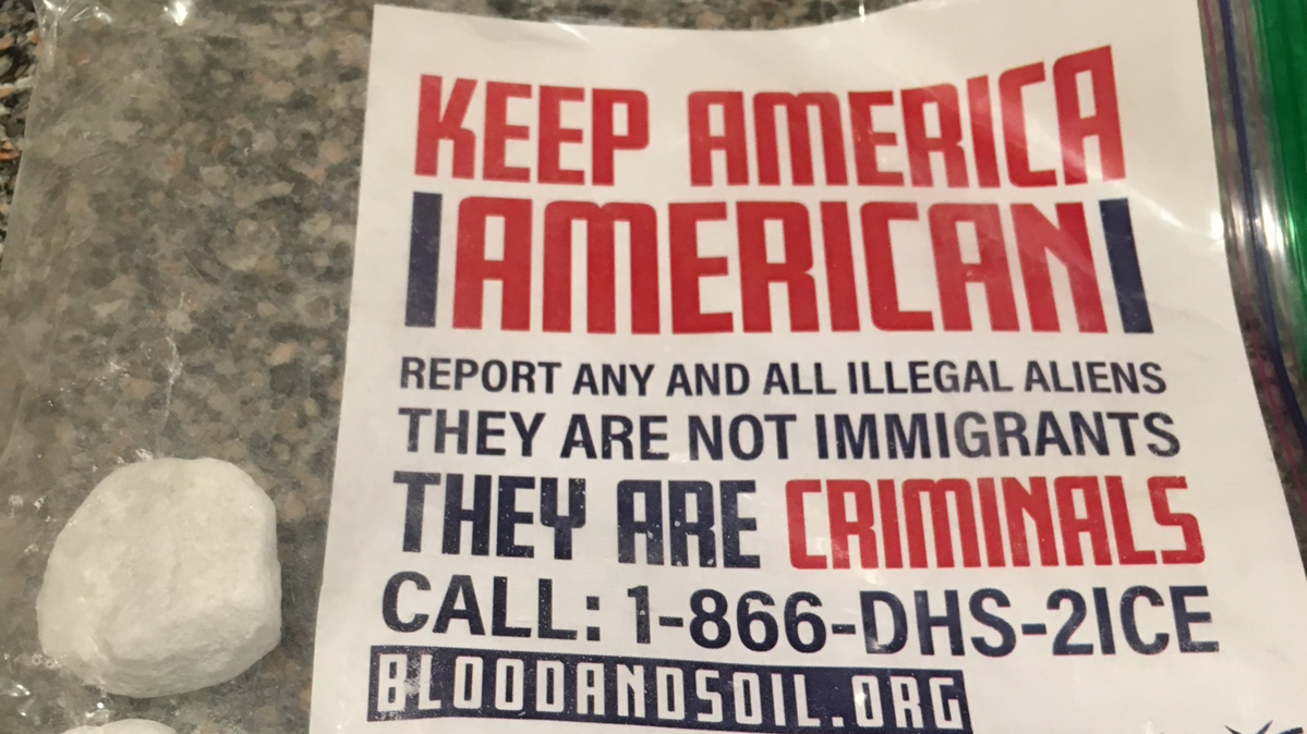 Anti-immigrant flyers were being distributed in North Arlington in early June, according to a post by Facebook user Ben Franklin. The flyers were enclosed in plastic bags with rocks.