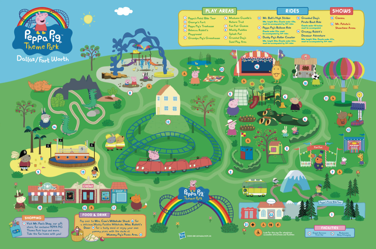 Map of the Peppa Pig Theme Park in North Richland Hills.