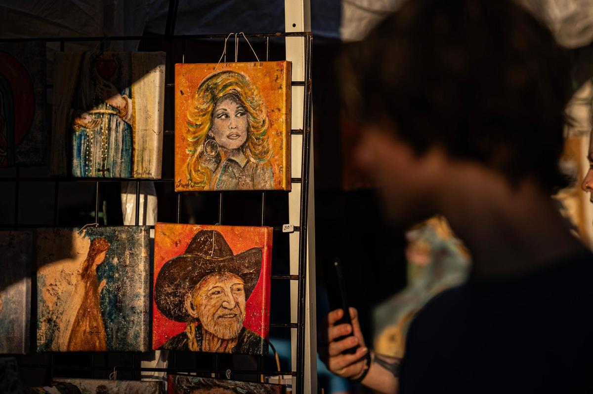 Paintings are on display during the Arts Goggle event on Magnolia Avenue in Fort Worth on Saturday, Oct. 19, 2024.