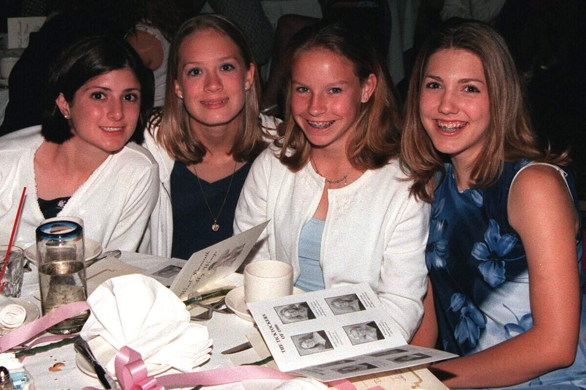 May 22, 1999: National Charity League's Southlake Chapter's Senior Presentation and Awards Gala, entitled 'Wind Beneath My Wings.' From left: Ann Fitzgerald, 13; Brittany Campbell, 14; Katy Lawrence, 14; and Laura Blalock, 14.