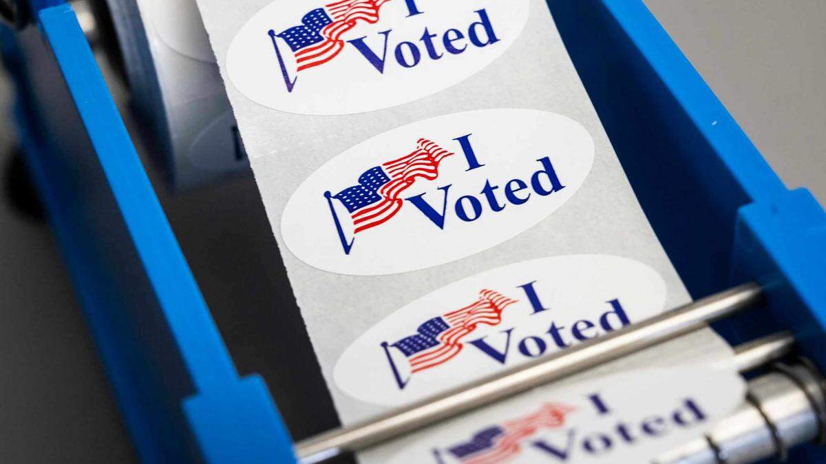 “I Voted” sticker at Irvine Valley College in Irvine, California. (Paul Bersebach/Orange County Register/TNS)