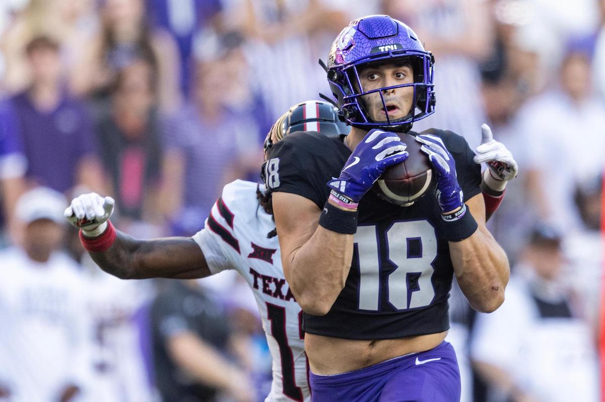 TCU wide receiver Jack Bech has emerged as one of the nation’s top receivers. He’s approaching 1,000 receiving yards this season.
