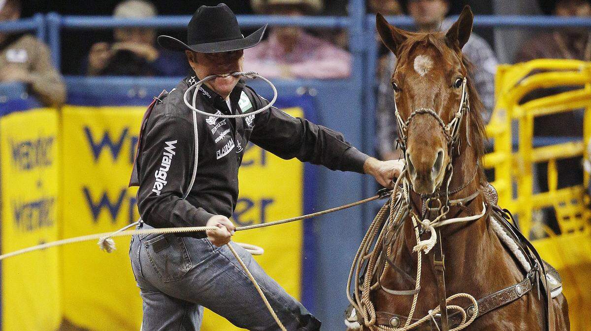 Decatur cowboy Trevor Brazile, shown competing in December 2015, tied tied for first in tie-down roping with a time of 7.3 seconds at the K-Days Rodeo in Edmonton, Alberta, July 20-22.