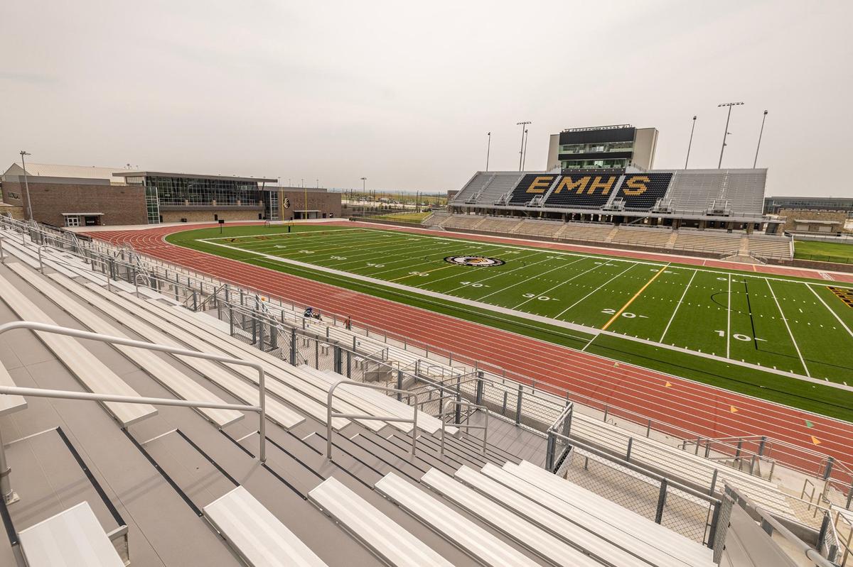 The inside of Knight Stadium at Eagle Mountain High School.