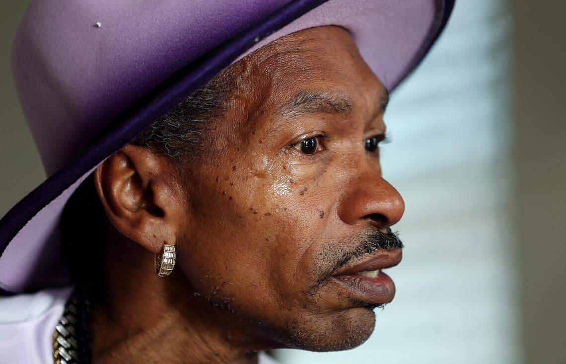 Antonio Harris tears up while thinking about his daughter, Tonishea Harris, on Wednesday, Nov. 19, 2025. Tonishea, 36, and her unborn child died from a gunshot wound on Oct. 10. “I will miss her voice and her laugh because she was always joyful,” said Harris.