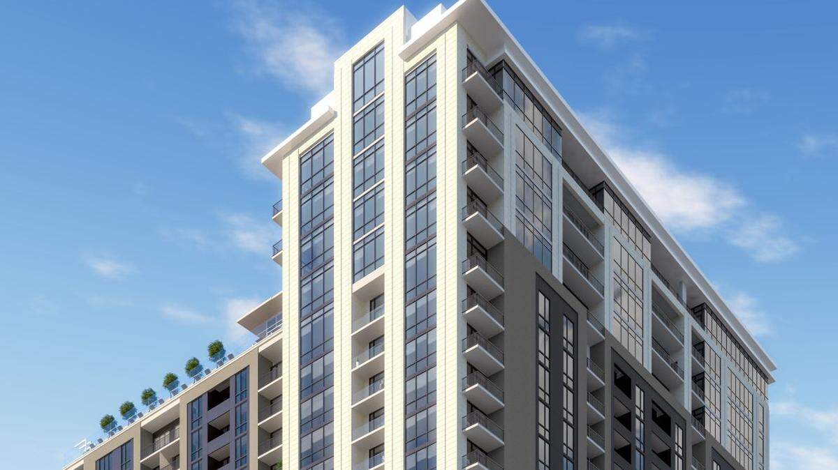 This rendering shows a planned 27-story apartment building planned for 969 Commerce St.