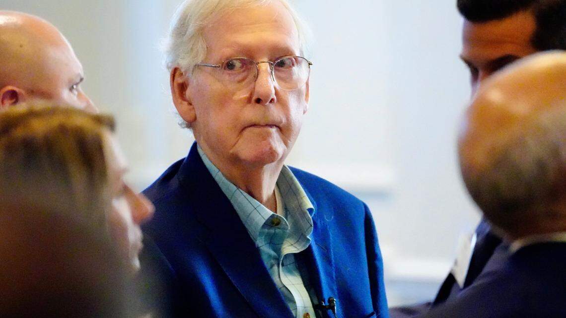 Senate Minority Leader Mitch McConnell appeared to freeze up during a press conference in Northern Kentucky on Aug. 30, 2023.