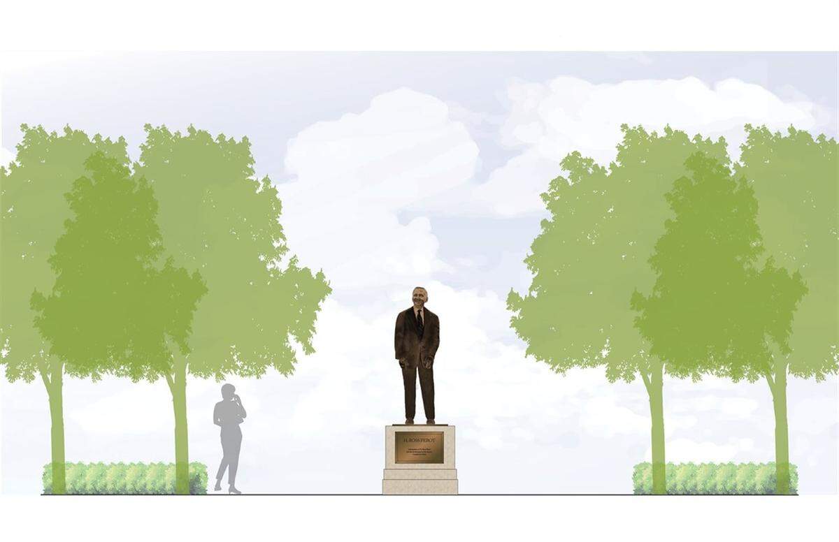 An artist’s rendering of the future Perot Plaza at the newly renamed Perot Field Fort Worth Alliance Airport in Fort Worth, honoring Ross Perot Sr. The plaza will be on the west side of the air traffic control tower, complementing Bob Bolen Plaza and the Honor Guard installation.