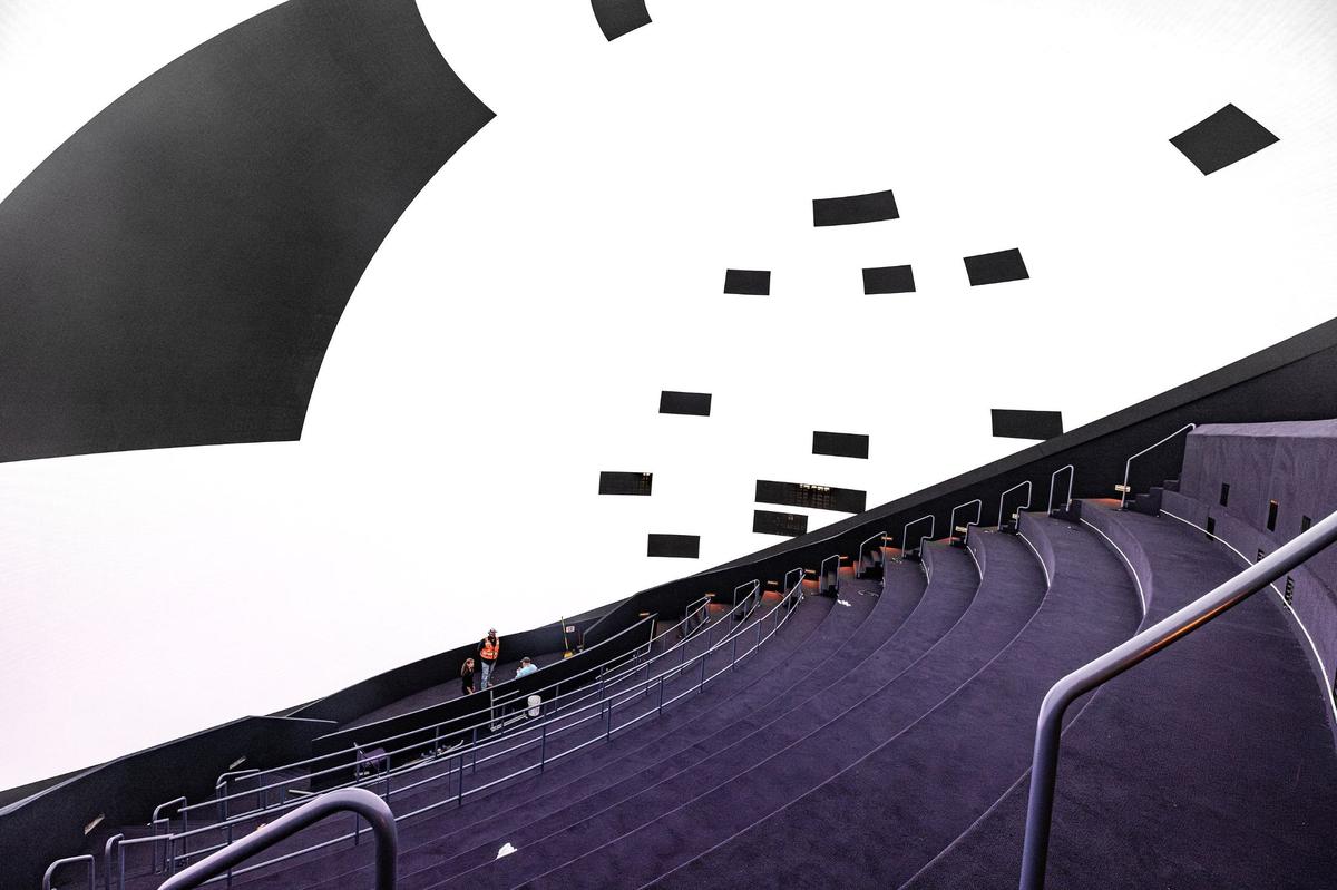The inside of the newly remodeled Jane & John Justin Foundation Omni Theater at the Fort Worth Museum of Science and History. The new Omni Theater is the world’s largest LED dome display ever installed in a museum and is expected to be open at some point in November 2024.