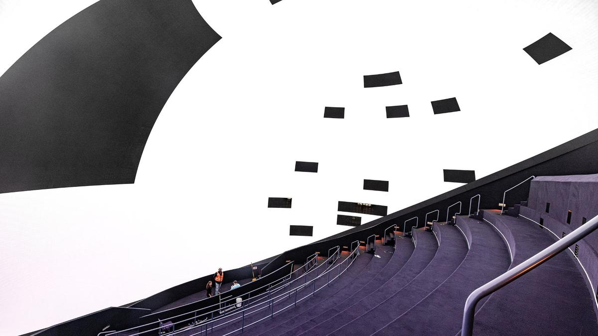 The inside of the newly remodeled Jane & John Justin Foundation Omni Theater at the Fort Worth Museum of Science and History. The new Omni Theater is the world’s largest LED dome display ever installed in a museum and is expected to be open at some point in November 2024.