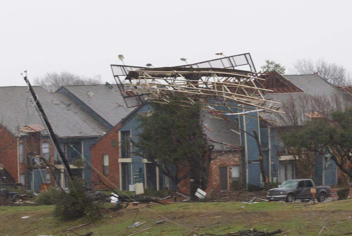 Damage from a tornado in Garland is visible from I-30 on Dec. 28, 2015.