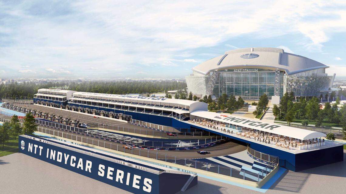 A rendering of the race track that will be constructed next to AT&T Stadium for the IndyCar Grand Prix of Arlington.