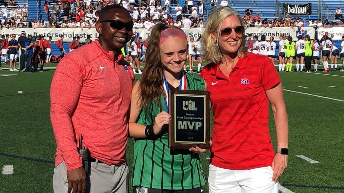 Carroll senior Madi Drenowatz was named state title MVP after scoring 3 goals in the state final vs. Katy Tompkins, Saturday April 20, 2019.