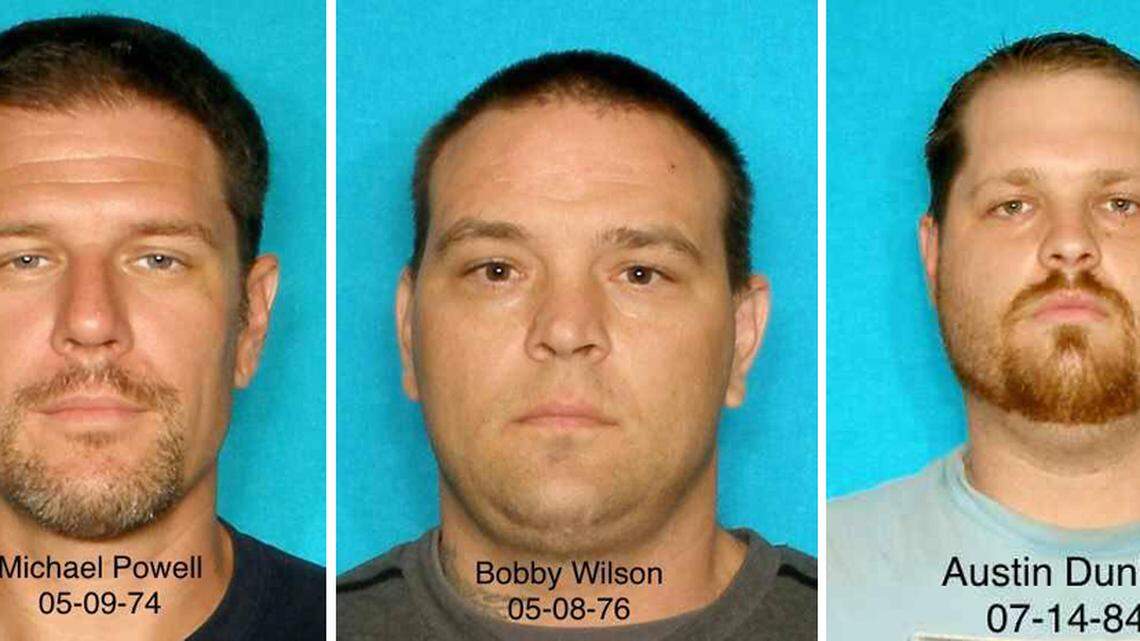 (L-R) Michael Powell, Bobby Wilson and Austin Dunlap are wanted in the kidnapping of a man in Blue Mound on Nov. 6.