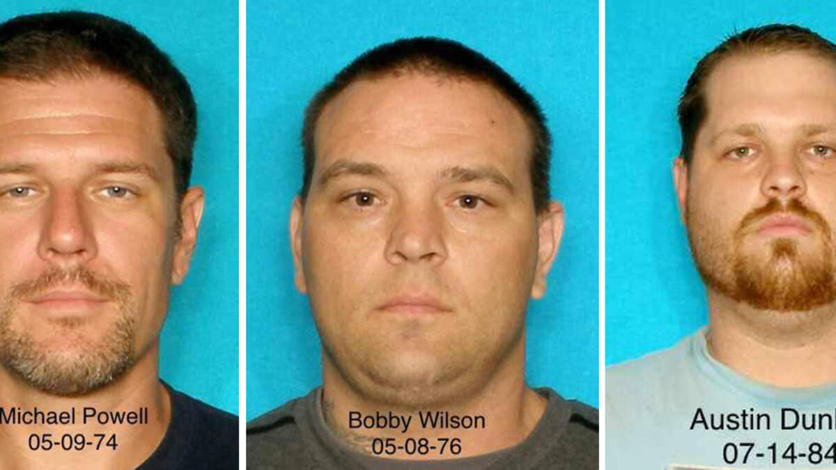 (L-R) Michael Powell, Bobby Wilson and Austin Dunlap are wanted in the kidnapping of a man in Blue Mound on Nov. 6.