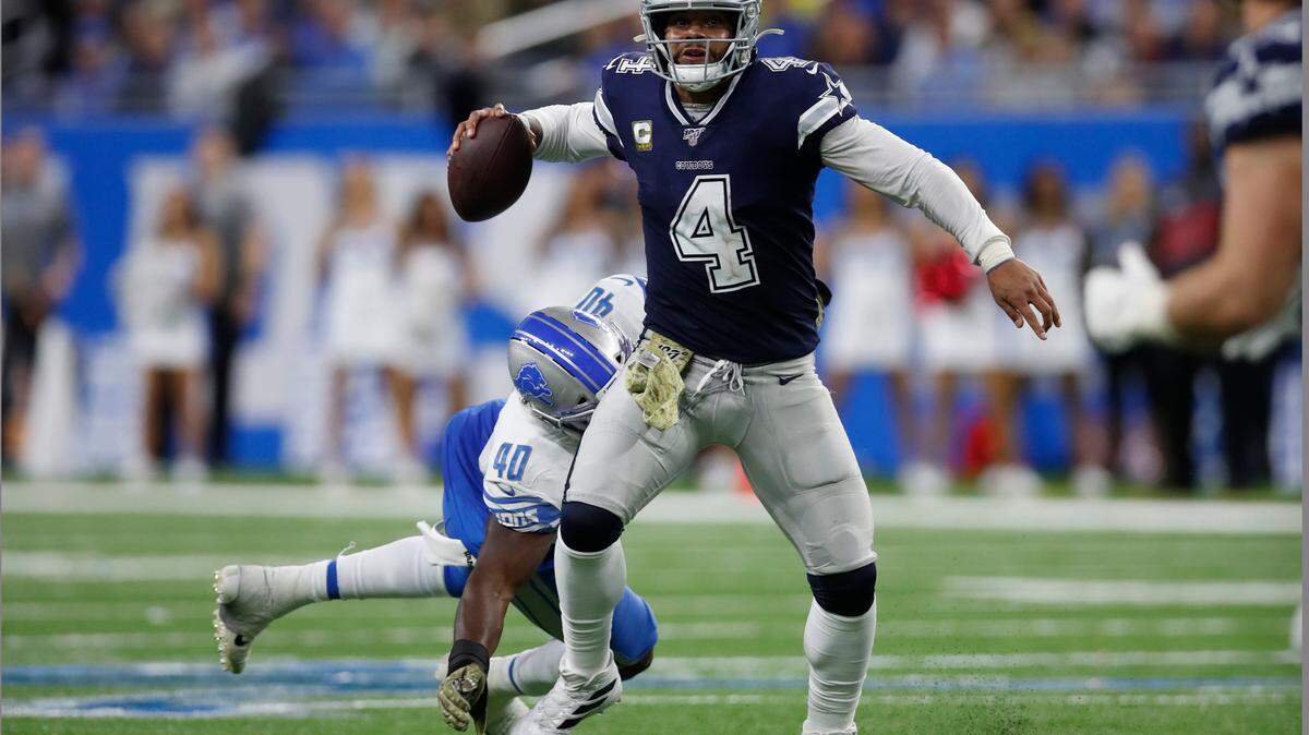 Dallas Cowboys quarterback Dak Prescott (4) throws a pass against the Detroit Lions in 2019, the last time the two teams played.