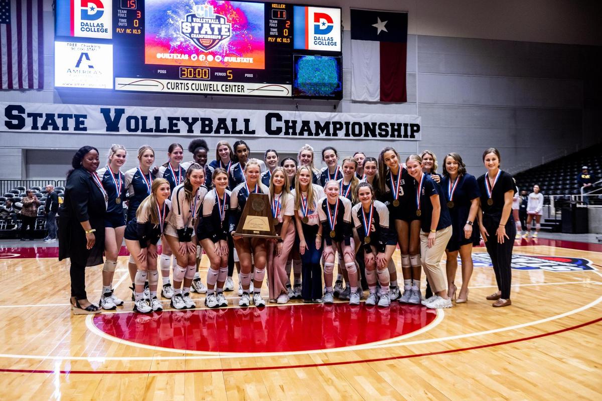 The Keller Indians pose for a team photo after losing to Katy Tompkins in 5 sets at the Curtis Culwell Center in Garland on November 18th, 2022.