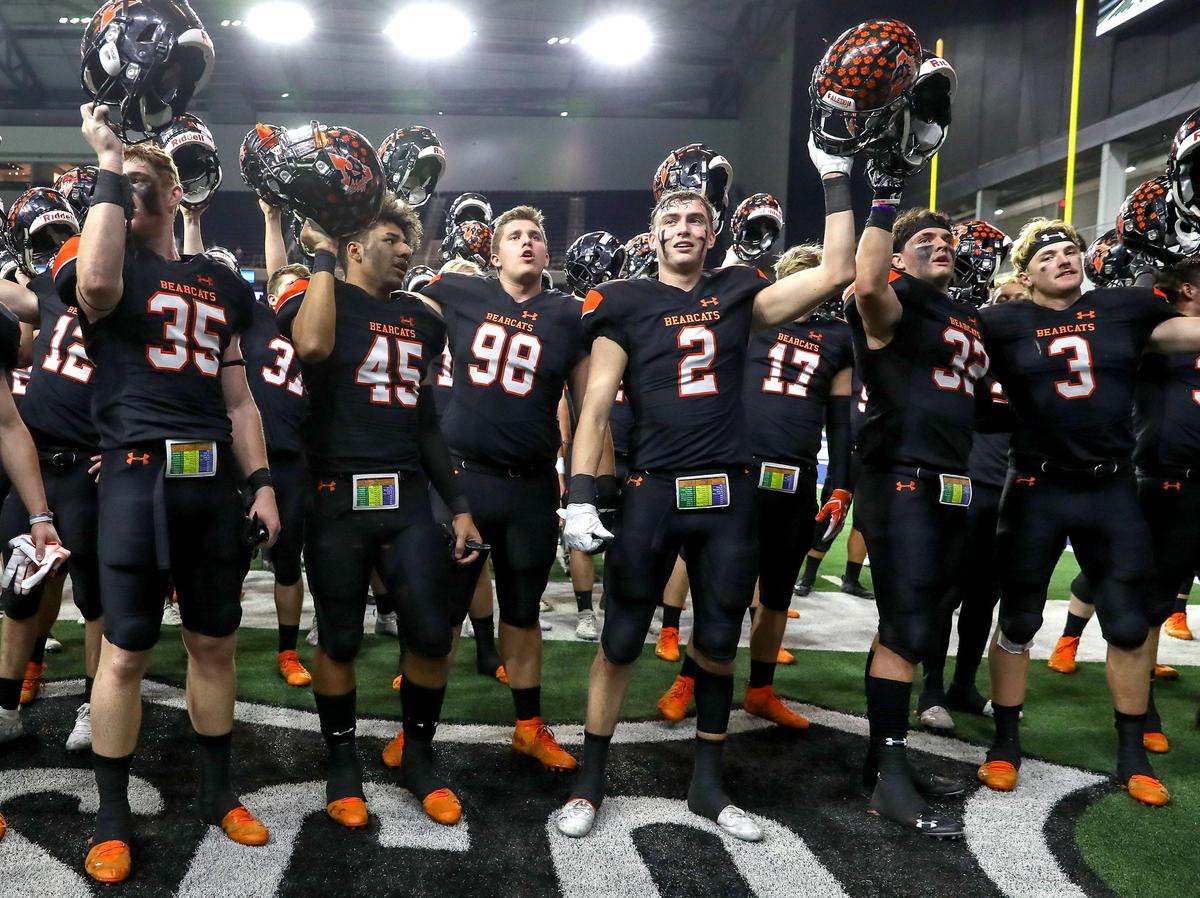 The Aledo Bearcats defeat the Ennis Lions, 43-36 in the 5A Division II State quarterfinal high school football playoff game played at the Ford Center in Frisco, TX Friday, December 6, 2019.
