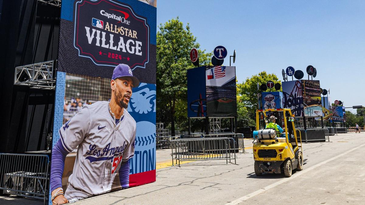Construction is underway for the 2024 MLB All-Star Game Village near Choctaw Stadium in Arlington on Wednesday, July 3.