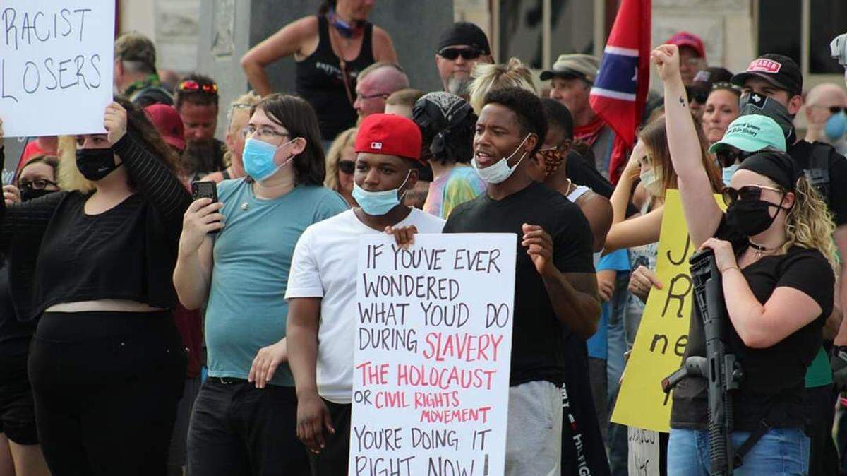 Protesters clashed with counter-protesters during a rally on July 25 in Weatherford.