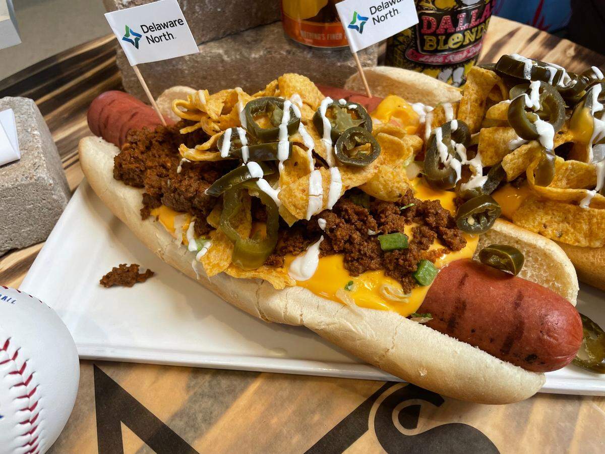 The Lone star Frito pie dog is among the new food items at Globe Life Field for the 2024 MLB All-Star Game.