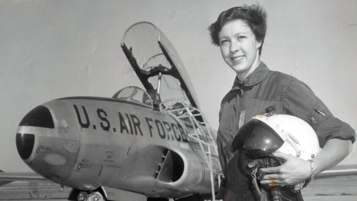1960 photo of Wally Funk preparing to fly a Lockheed T-33 Shooting Star at Fort Sill, OK.. It was quite rare for women to fly jets in those days. Area resident Funk was one of 13 women candidates for the Women in Space program, an unofficial part of NASA's Mercury space program in the 1960's. The program was ended before any of the women went into space. Funk, now in her 60's, has been flying professionally since 1957, and still hopes to make it into space. (Photo courtesy of Wally Funk)