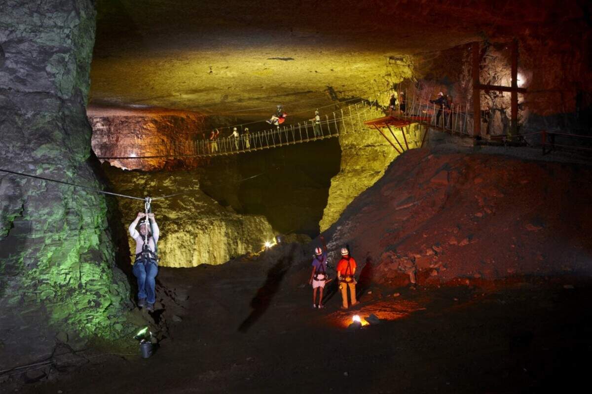 Ziplining at Louisville Mega Cavern, a former limestone quarry