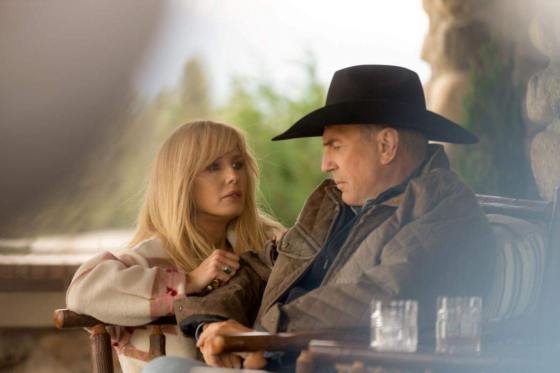 Kelly Reilly as Beth Dutton and Kevin Costner as John Dutton in season 5, episode 5 of “Yellowstone.”