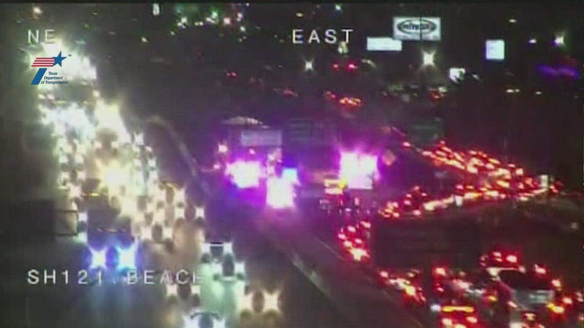 Three lanes of State Highway 121 in Fort Worth were blocked on April 2, 2025, because of a crash involving an Amazon truck and multiple other vehicles.